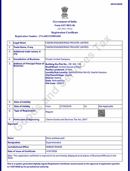 GST Registration Certificate